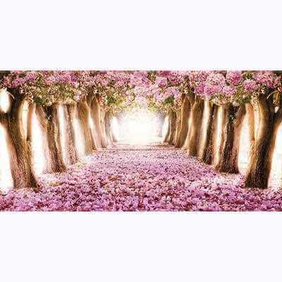 Painel Fotográfico Túnel de Árvores de Flores Rosas - Papel na Parede