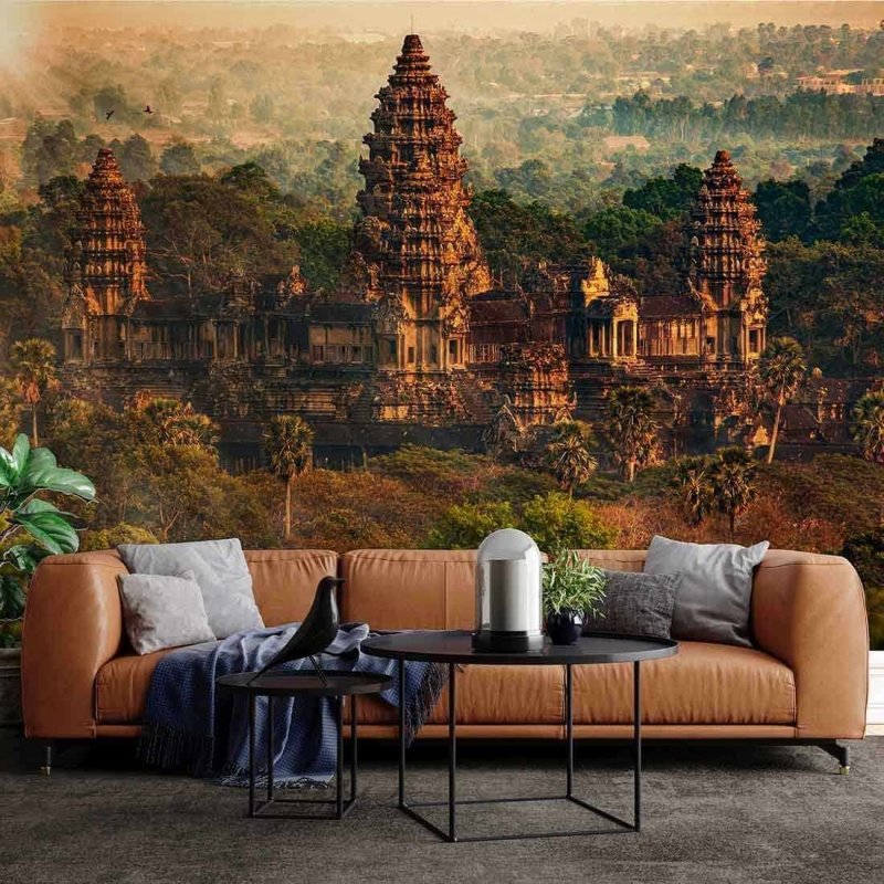 Painel Fotográfico Vista do Entardecer no Angkor Tom - Papel na Parede