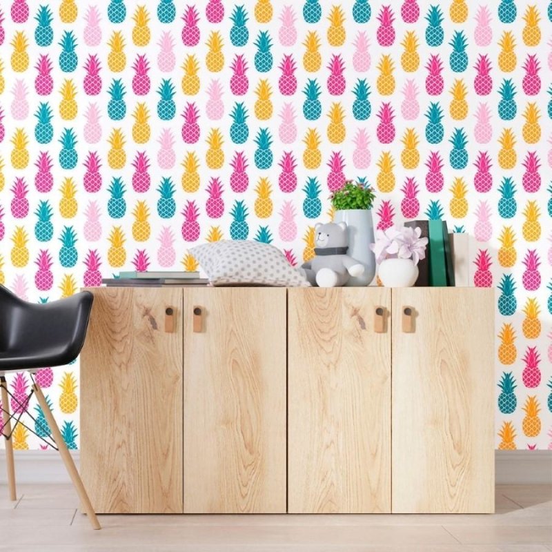 Papel de Parede Adesivo Abacaxis Coloridos N012131 - Papel na Parede