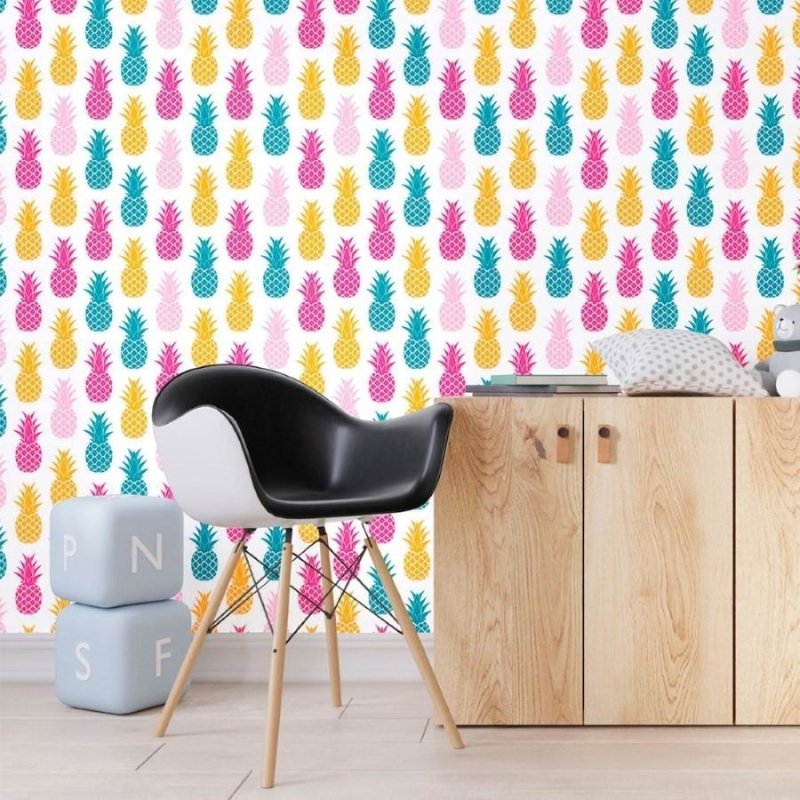 Papel de Parede Adesivo Abacaxis Coloridos N012131 - Papel na Parede