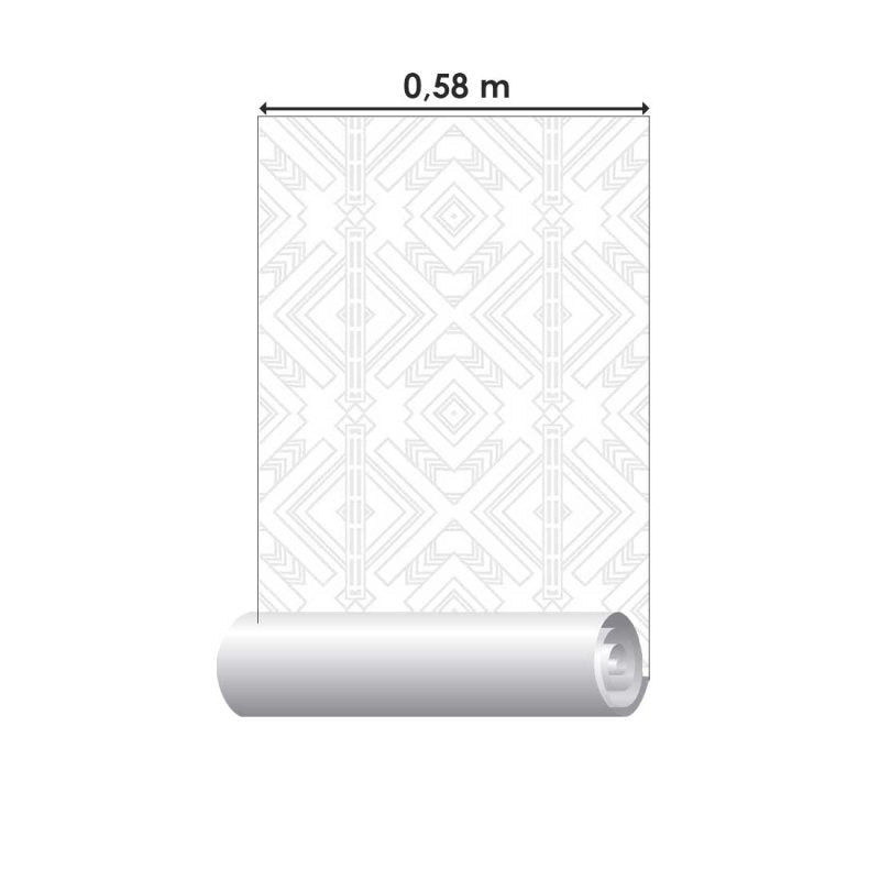 Papel de Parede Adesivo Abstrato Geométrico Étnico Cinza e Branco N07040 - Papel na Parede