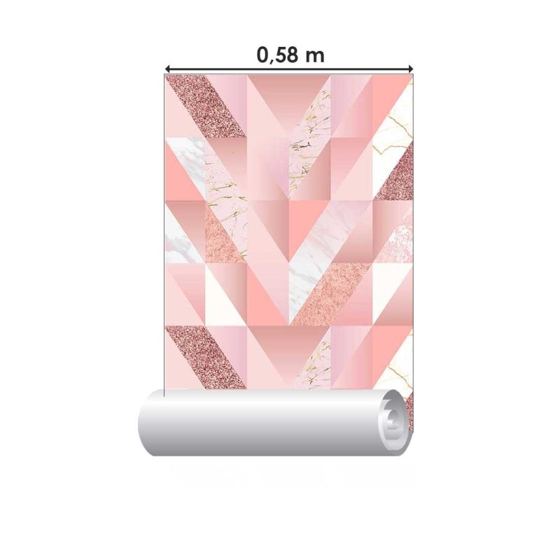 Papel de Parede Adesivo Abstrato Geométrico Rosa e Mármore N07079 - Papel na Parede