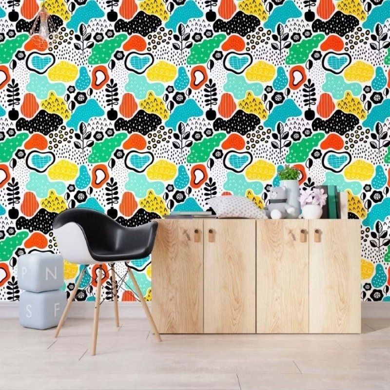 Papel de Parede Adesivo Abstrato Infantil Colorido N012019 - Papel na Parede