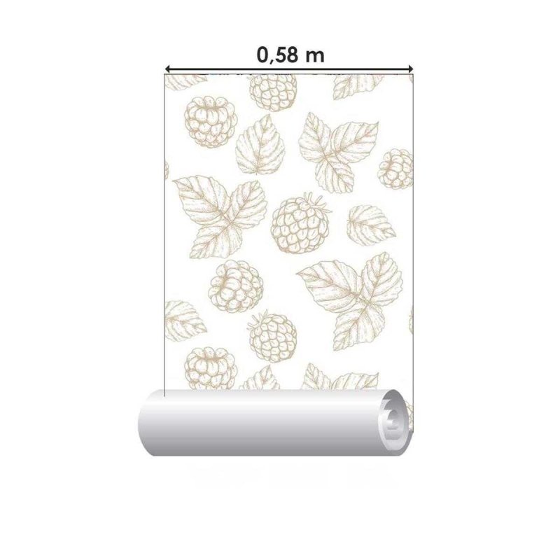 Papel de Parede Adesivo Amoras e Folhas em Branco e Bege N05208 - Papel na Parede