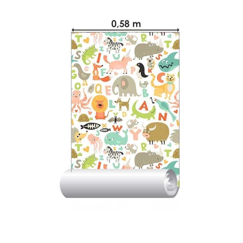 Papel de Parede Adesivo Animais e Letras Coloridos N05004 - Papel na Parede