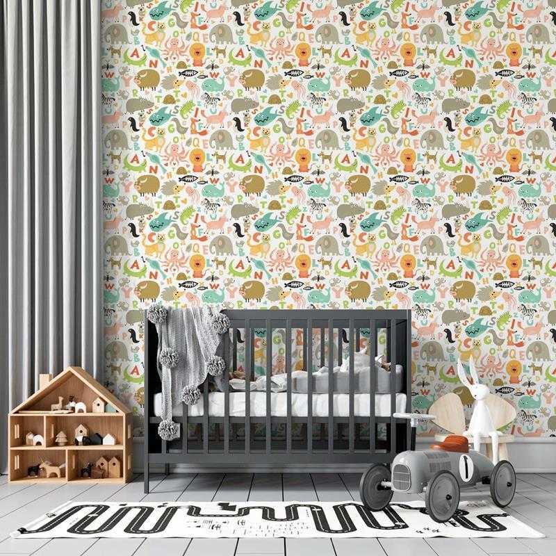 Papel de Parede Adesivo Animais e Letras Coloridos N05004 - Papel na Parede