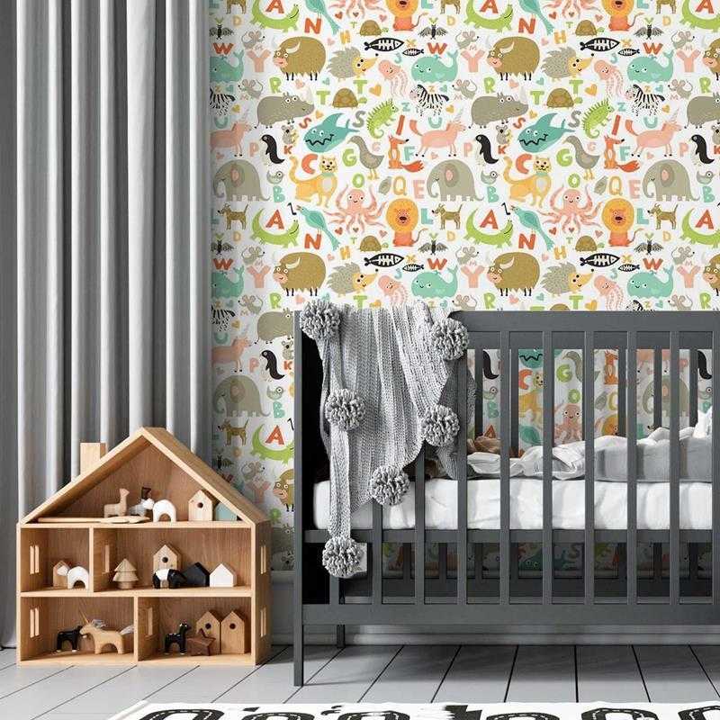 Papel de Parede Adesivo Animais e Letras Coloridos N05004 - Papel na Parede