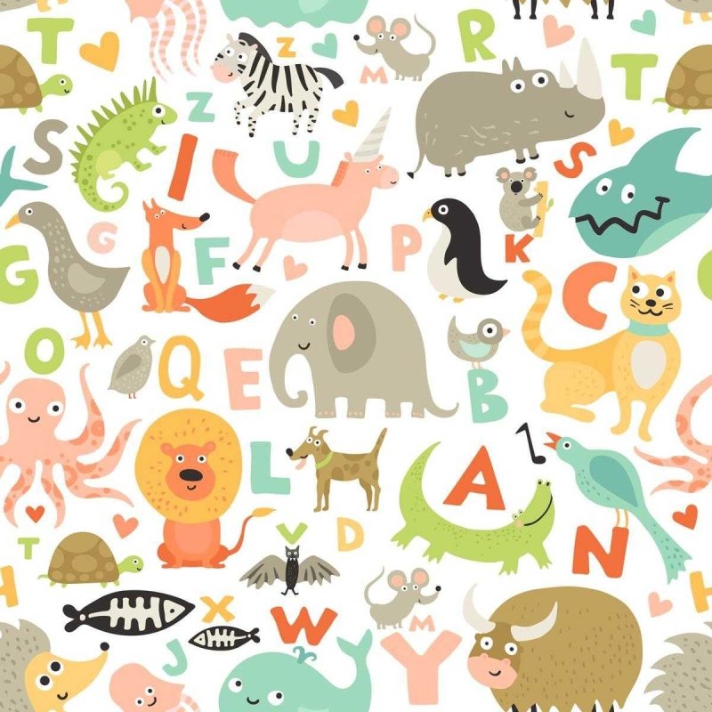 Papel de Parede Adesivo Animais e Letras Coloridos N05004 - Papel na Parede