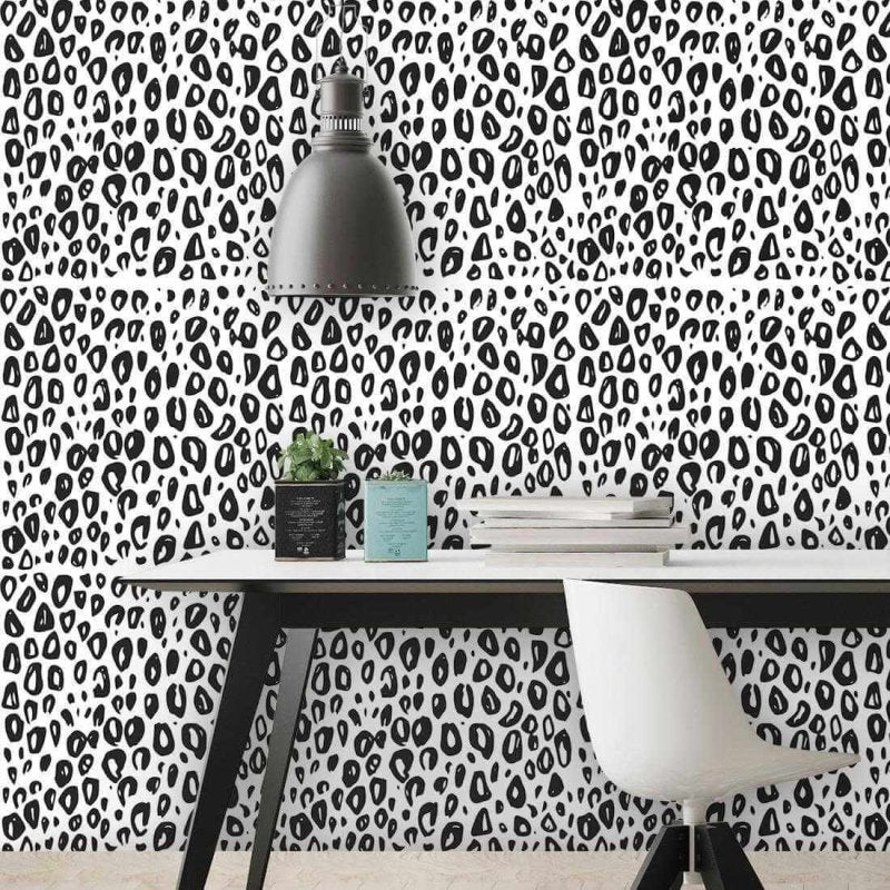 Papel de Parede Adesivo Animal Print Leopardo Branco Preto 5196722836 - Papel na Parede