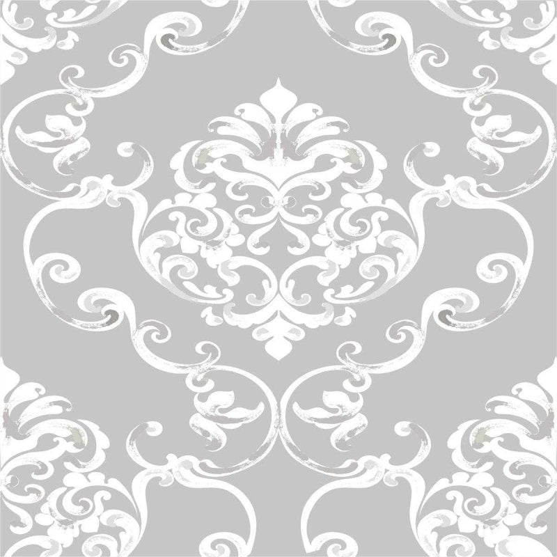 Papel de Parede Adesivo Arabesco Cinza e Branco N04085 - Papel na Parede