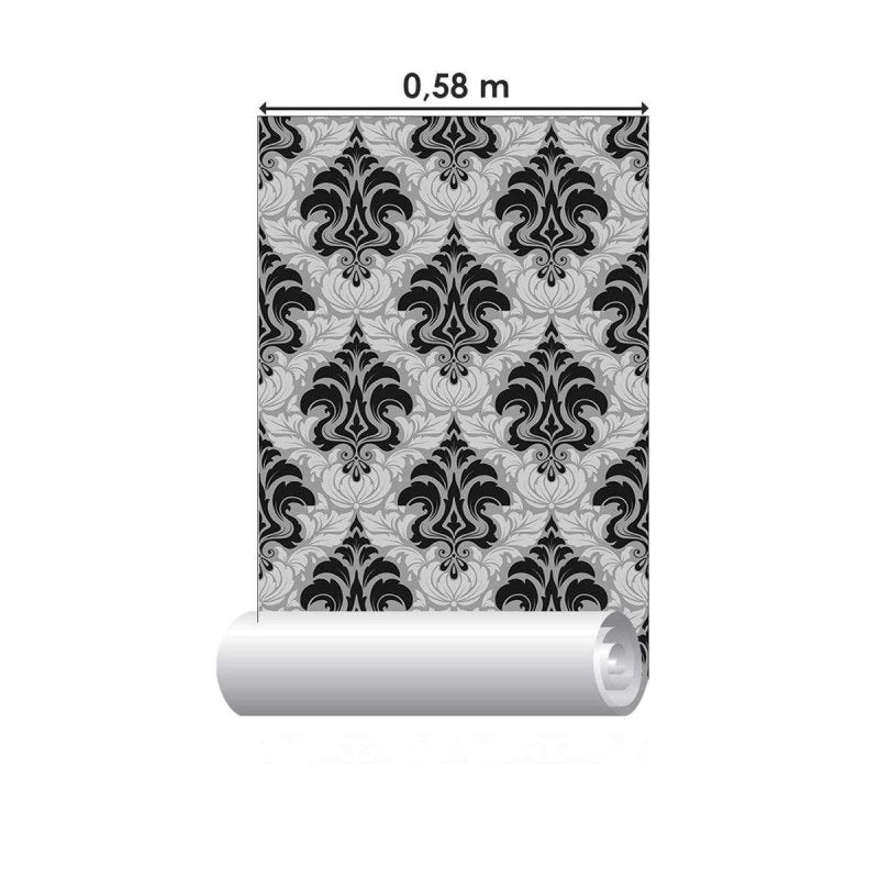 Papel de Parede Adesivo Arabesco Cinza e Preto N04256 - Papel na Parede