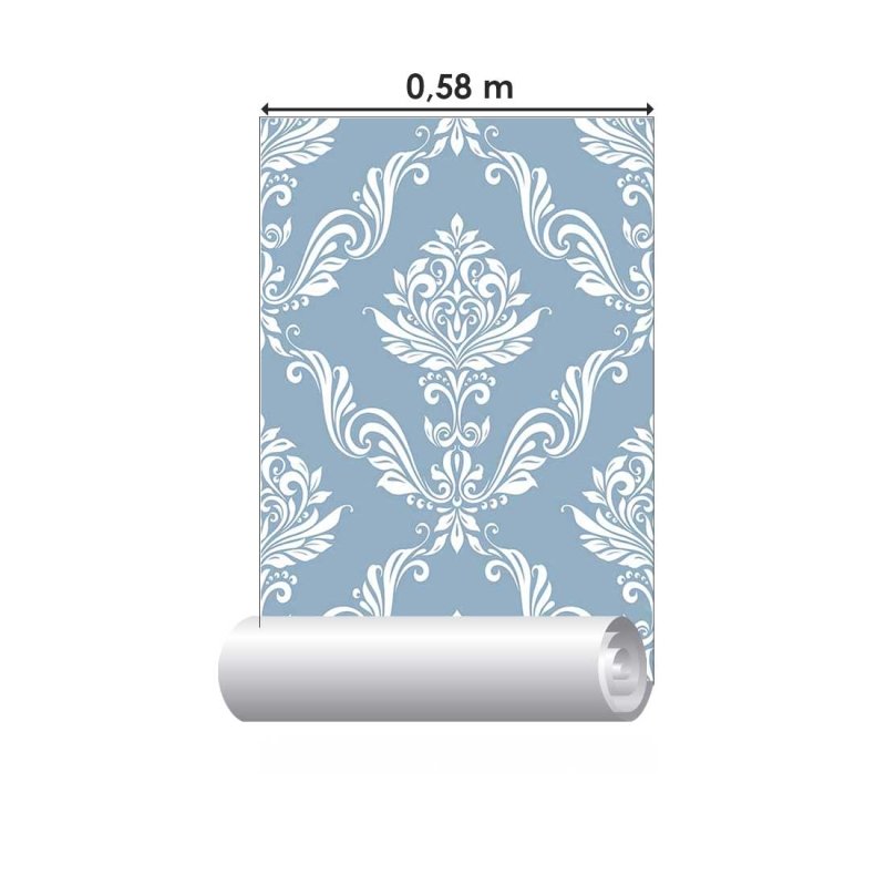 Papel de Parede Adesivo Arabesco Clássico Azul e Branco N07074 - Papel na Parede