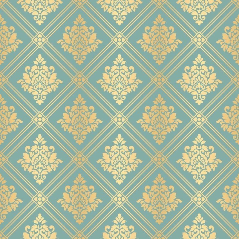 Papel de Parede Adesivo Arabesco Dourado e azul N08108 - Papel na Parede