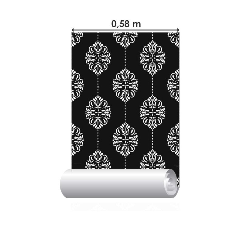 Papel de Parede Adesivo Arabesco em Preto e Branco N07042 - Papel na Parede