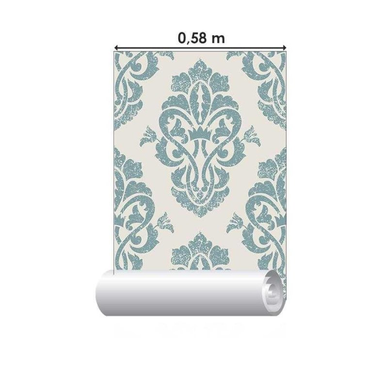 Papel de Parede Adesivo Arabesco Floral Verde Água N06044 - Papel na Parede