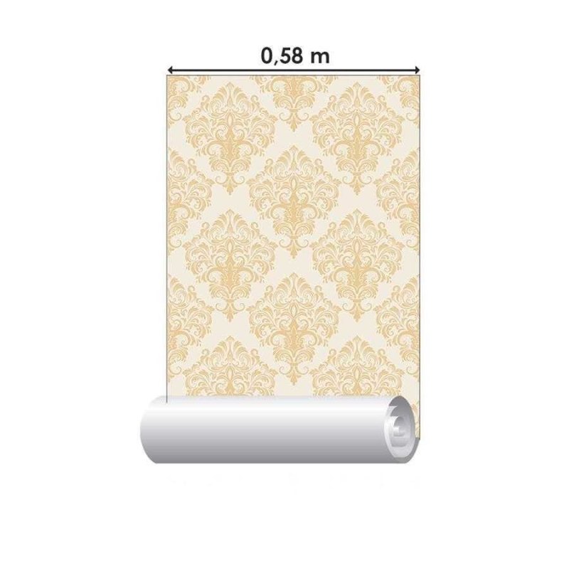 Papel de Parede Adesivo Arabescos em Amarelo e Branco N06101 - Papel na Parede