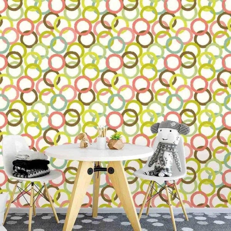 Papel de Parede Adesivo Argolas Coloridas Retrô 255453885 - Papel na Parede