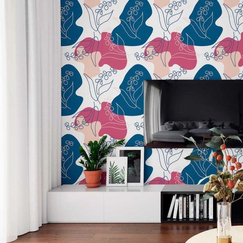 Papel de Parede Adesivo Artístico Flores em Linha N06219 - Papel na Parede