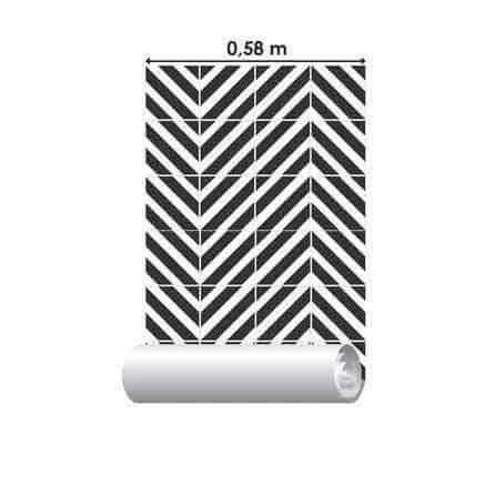 PAPEL DE PAREDE Adesivo Azulejo Geométrico Chevron Preto Branco 85562 - Papel na Parede