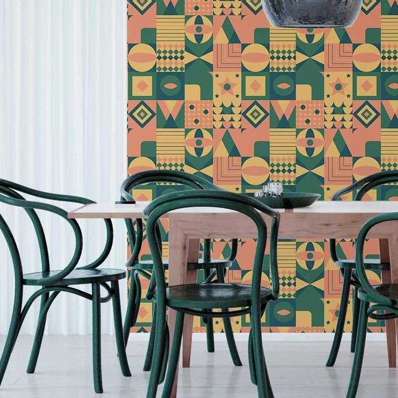 Papel de Parede Adesivo Azulejo Retrô Amarelo e Verde N05101 - Papel na Parede