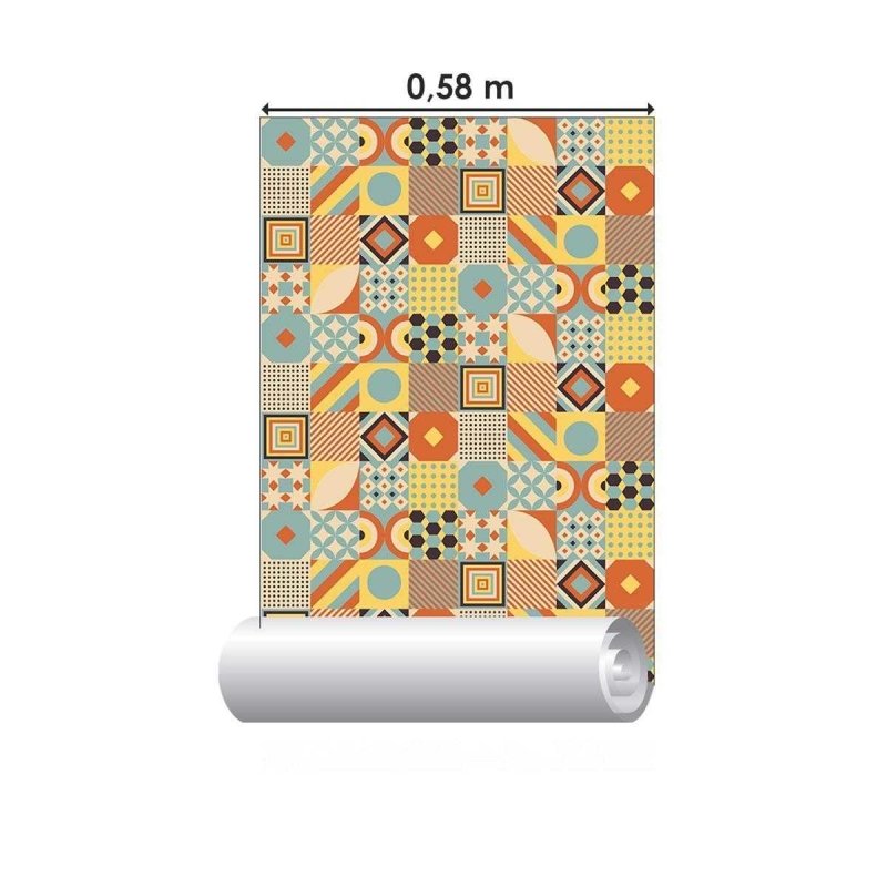 Papel de Parede Adesivo Azulejo Retrô Cores Quentes N04218 - Papel na Parede