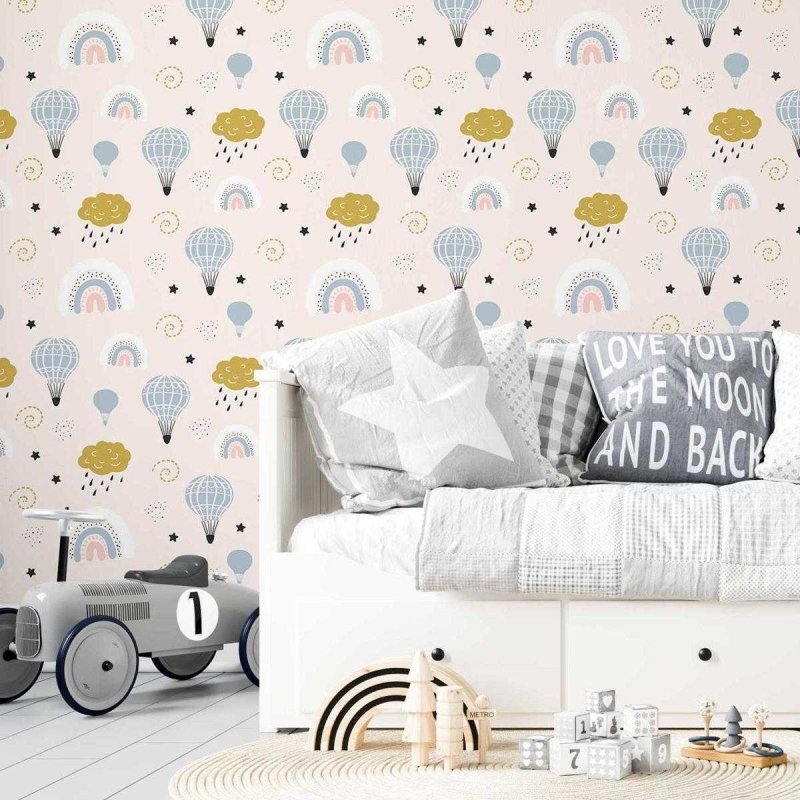 Papel de Parede Adesivo Balões Arco-iris Minimalista N05110 - Papel na Parede