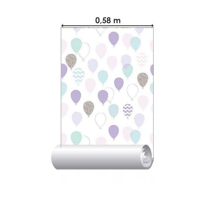 Papel de Parede Adesivo Balões Lilás e Azul N05106 - Papel na Parede