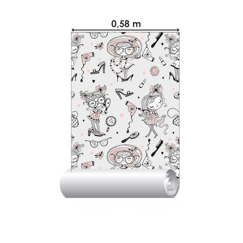 Papel de Parede Adesivo Beleza Meninas Rosa e Cinza N05235 - Papel na Parede