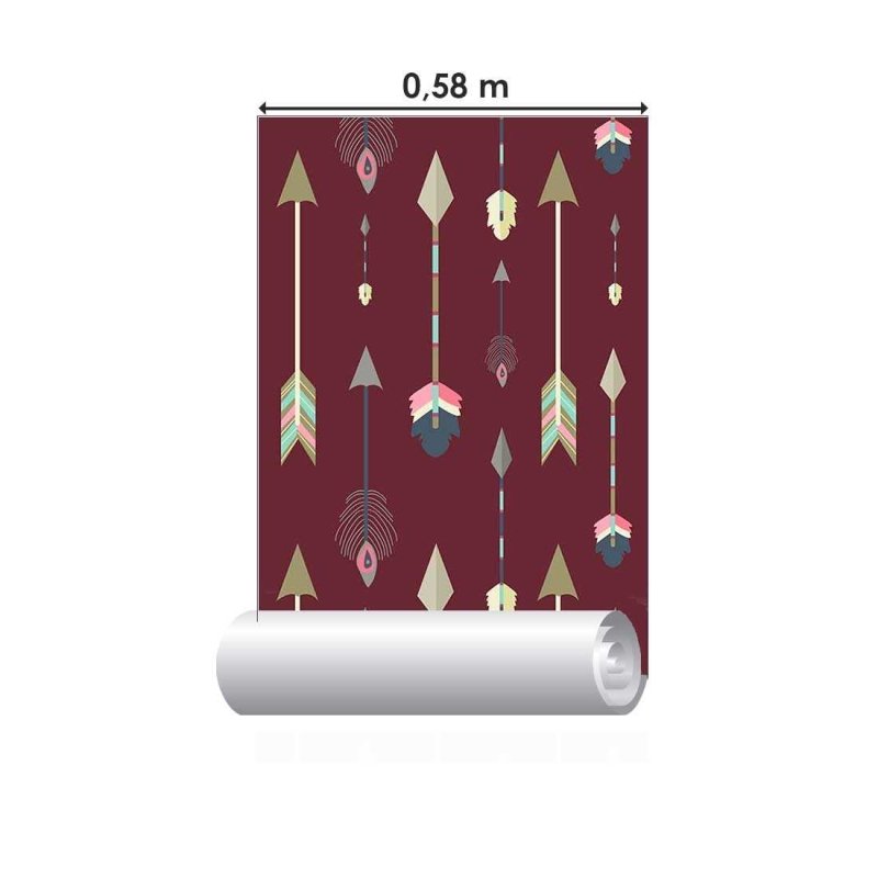 Papel de Parede Adesivo Boho Flechas Fundo Bordô N07024 - Papel na Parede