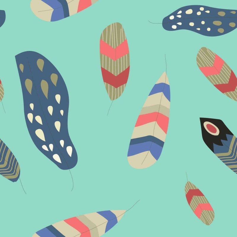 Papel de Parede Adesivo Boho Penas Coloridas Fundo Azul N07026 - Papel na Parede