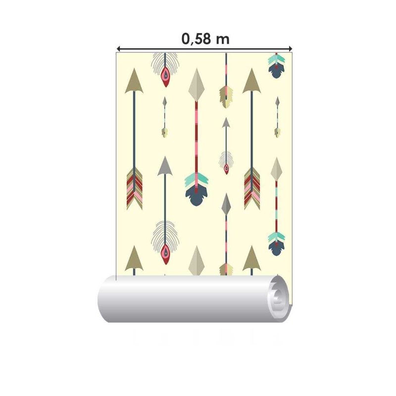 Papel de Parede Adesivo Boho Penas Coloridas Fundo Bege N07027 - Papel na Parede
