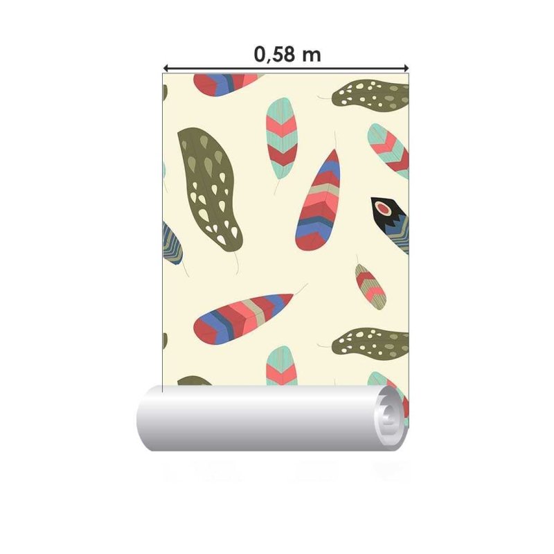 Papel de Parede Adesivo Boho Penas Coloridas N07023 - Papel na Parede