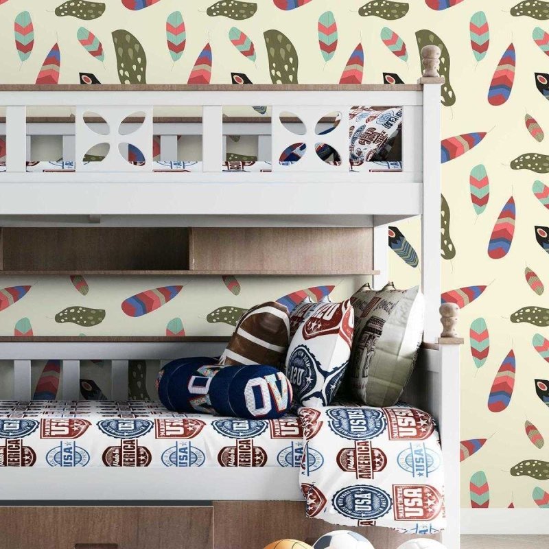 Papel de Parede Adesivo Boho Penas Coloridas N07023 - Papel na Parede