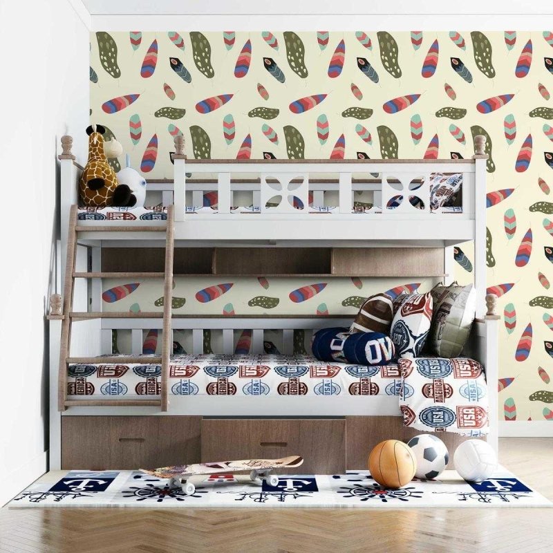 Papel de Parede Adesivo Boho Penas Coloridas N07023 - Papel na Parede