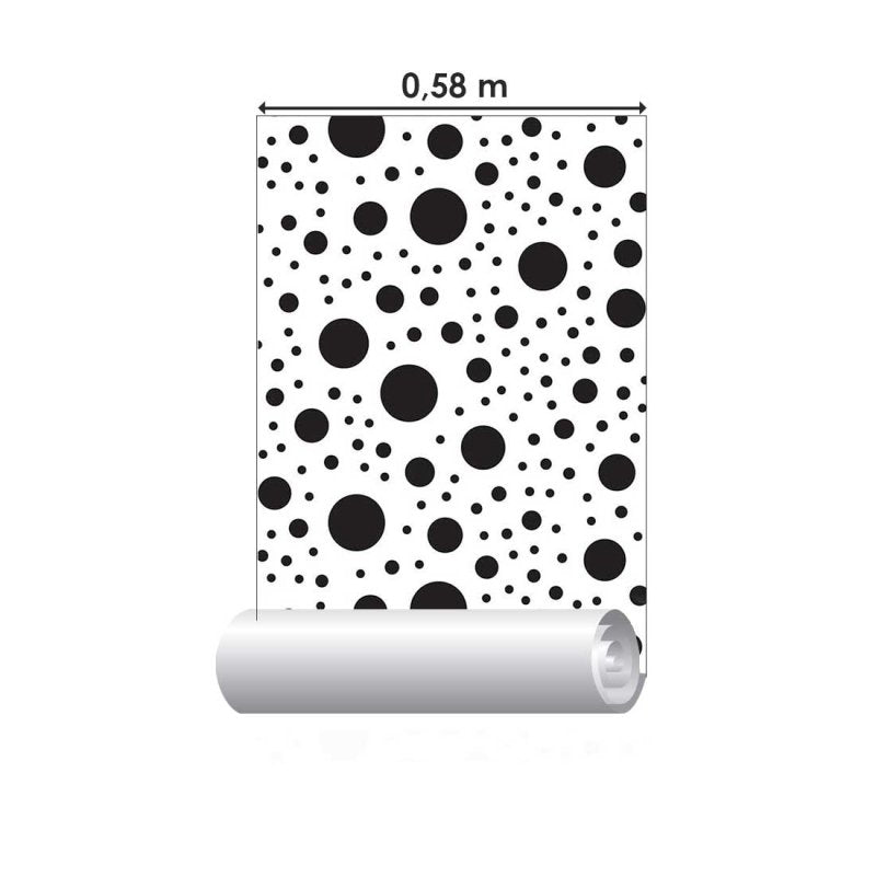 Papel de Parede Adesivo Bolinhas Branco e Preto N018028 - Papel na Parede