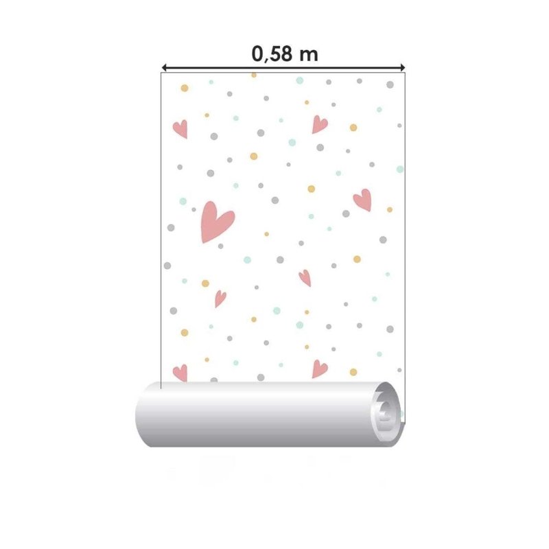 Papel de Parede Adesivo Bolinhas com coração N03146 - Papel na Parede