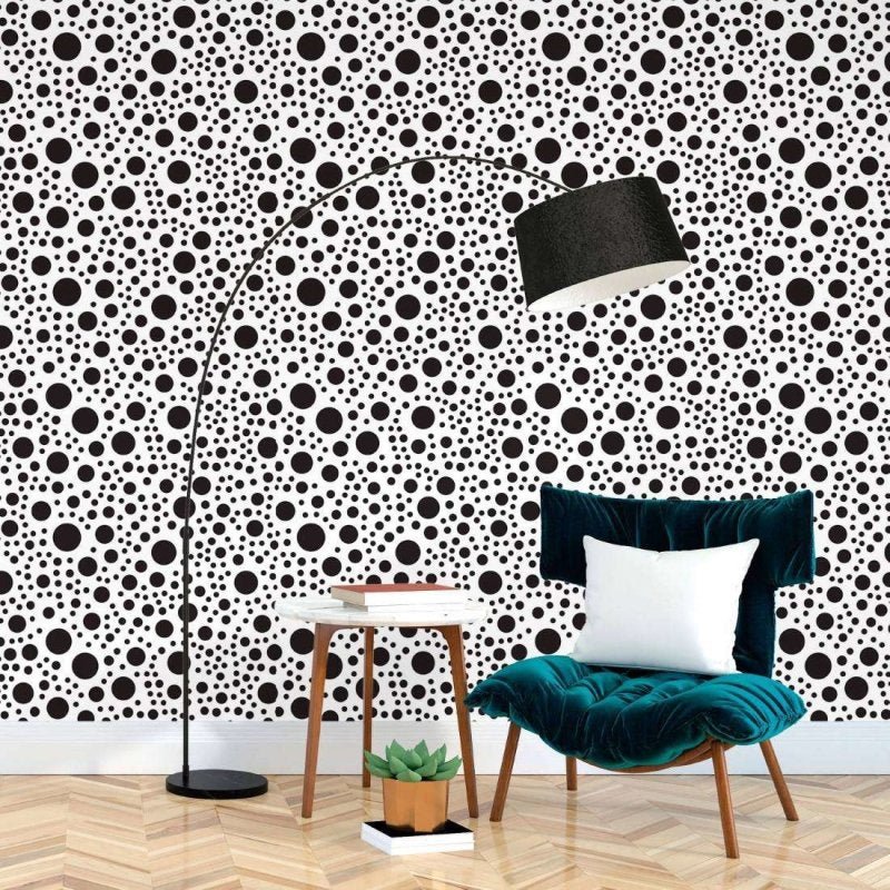 Papel de Parede Adesivo Bolinhas Poá P&B N017055 - Papel na Parede