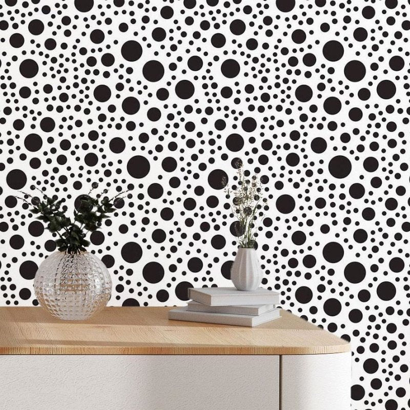 Papel de Parede Adesivo Bolinhas Poá P&B N017055 - Papel na Parede