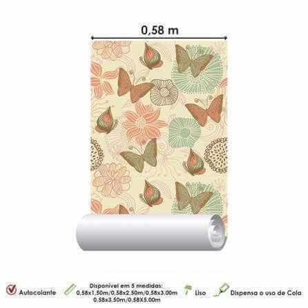 Papel de Parede Adesivo Borboleta Floral Bege 817166322 - Papel na Parede