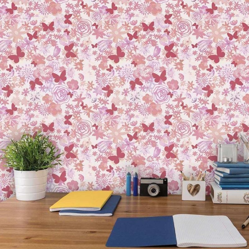 Papel de Parede Adesivo Borboletas Rosas 285850043 - Papel na Parede