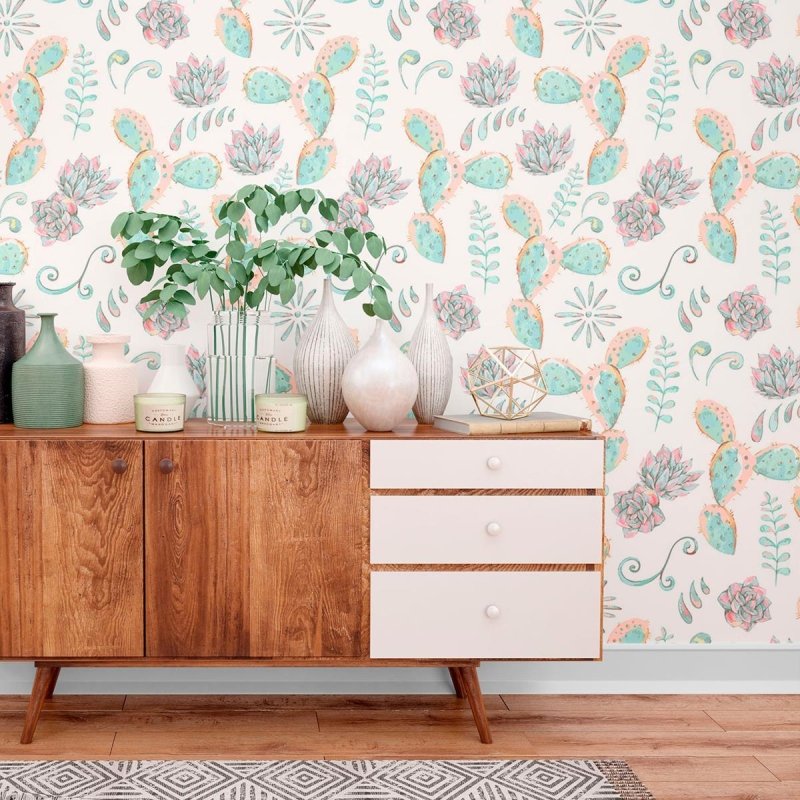 Papel de Parede Adesivo Cactos e Suculentas N010114 - Papel na Parede