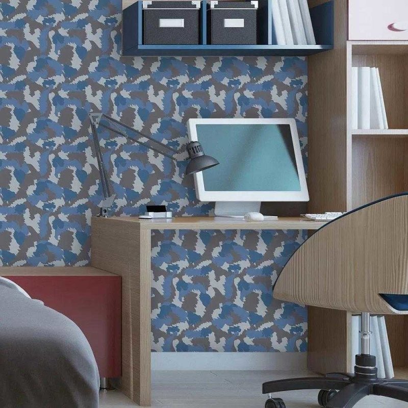 Papel de Parede Adesivo Camuflado Militar Azul 35641 - Papel na Parede