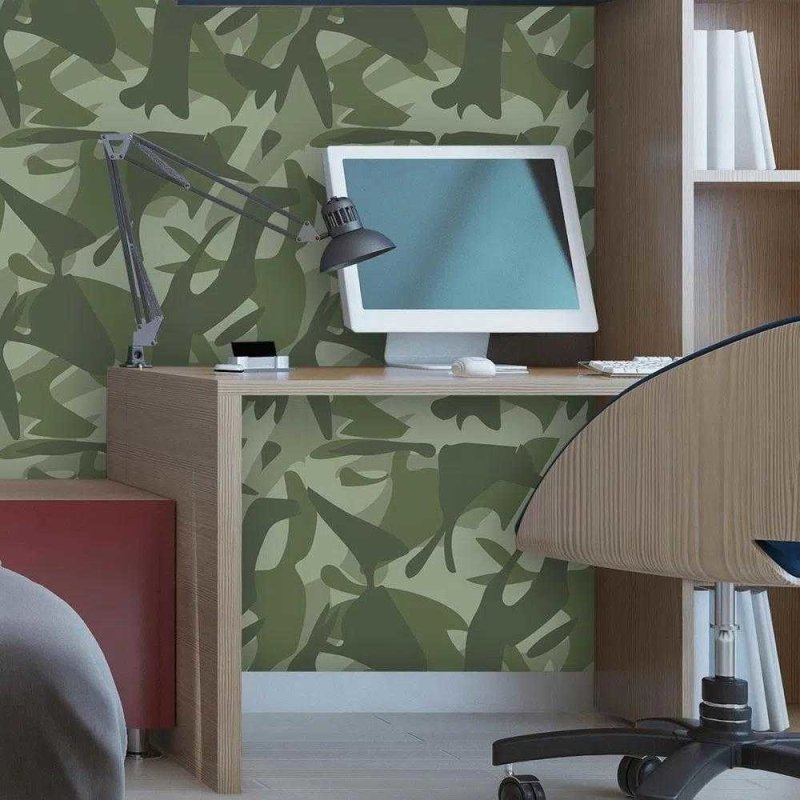 Papel de Parede Adesivo Camuflado Militar Verde 35412 - Papel na Parede