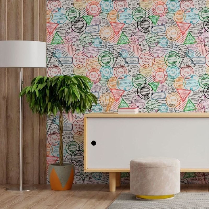 Papel de Parede Adesivo Carimbos Postais N013181 - Papel na Parede