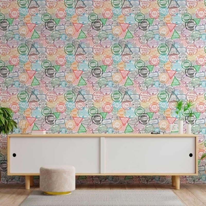 Papel de Parede Adesivo Carimbos Postais N013181 - Papel na Parede