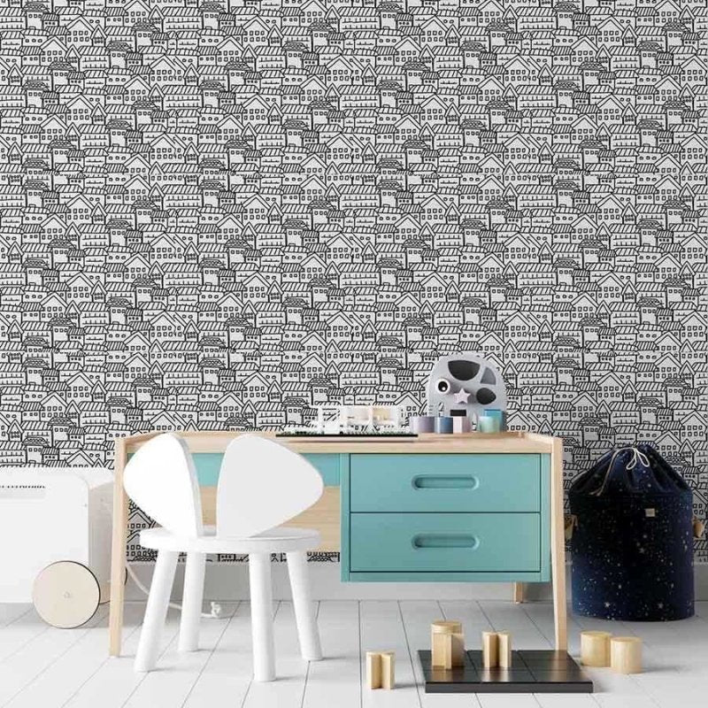 Papel de Parede Adesivo Casinhas para colorir N03067 - Papel na Parede