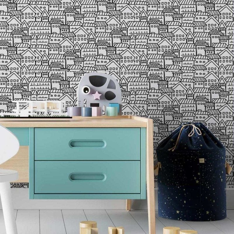 Papel de Parede Adesivo Casinhas para colorir N03067 - Papel na Parede