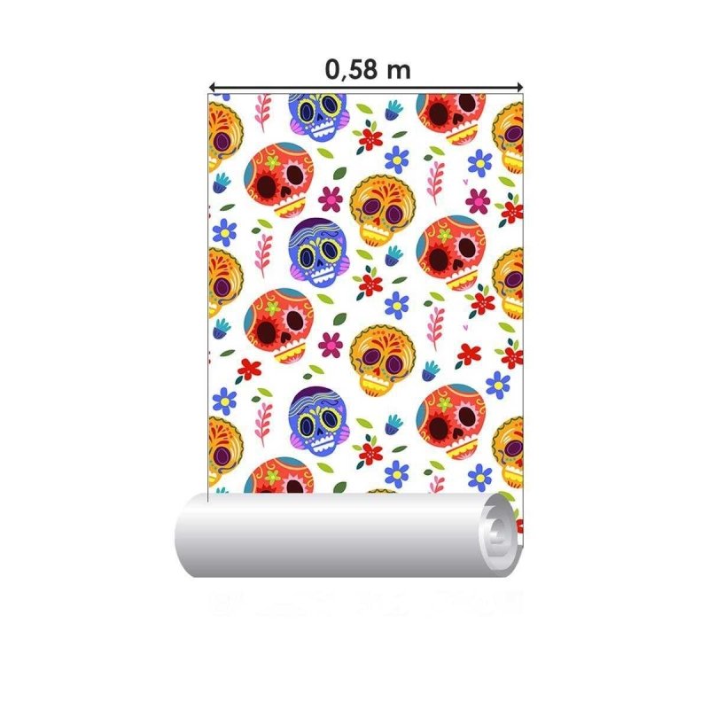 Papel de Parede Adesivo Caveira Mexicana Colorida N04054 - Papel na Parede
