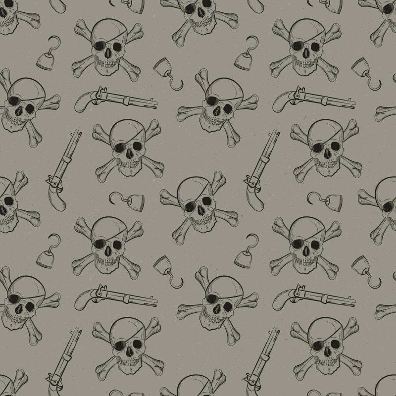 Papel de Parede Adesivo Caveira Pirata Cinza N04061 - Papel na Parede