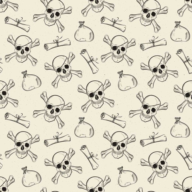 Papel de Parede Adesivo Caveira Pirata Preto e Branco N04062 - Papel na Parede